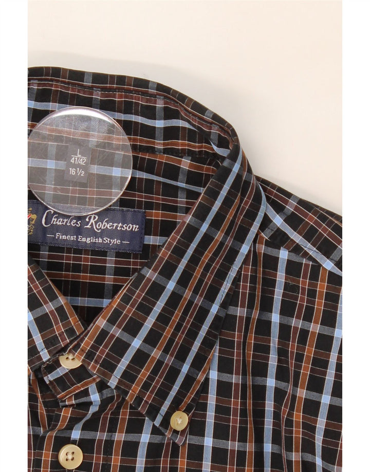 CHARLES ROBERTSON Mens Shirt Size 16 1/2 41/42 Large Black Check Vintage Charles Robertson and Second-Hand Charles Robertson from Messina Hembry 