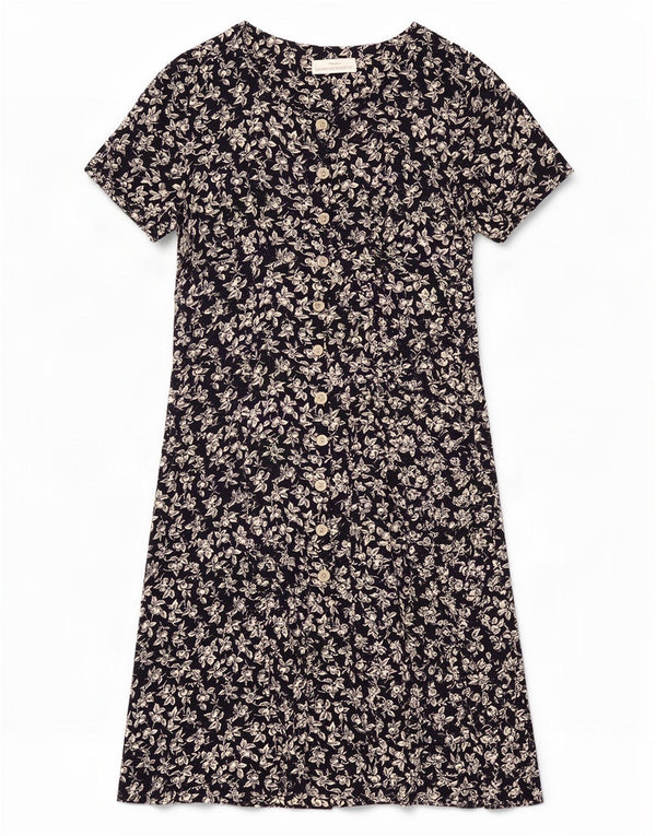 Marks & Spencer Dame A-Line Kjole UK 14 Large Navy Blue Floral Viscose
