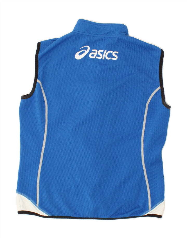 ASICS Womens Graphic Sleeveless Tracksuit Top Jacket UK 14 Medium Blue Vintage Asics and Second-Hand Asics from Messina Hembry 