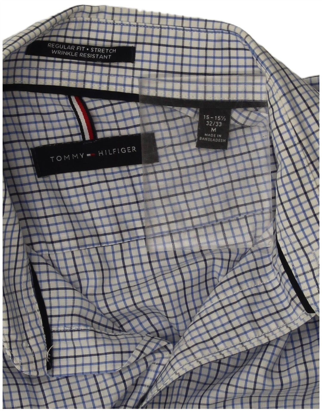 Tommy Hilfiger Herre Regular Fit Skjorte Størrelse 15 1/2 Medium Blue Ternet Bomuld