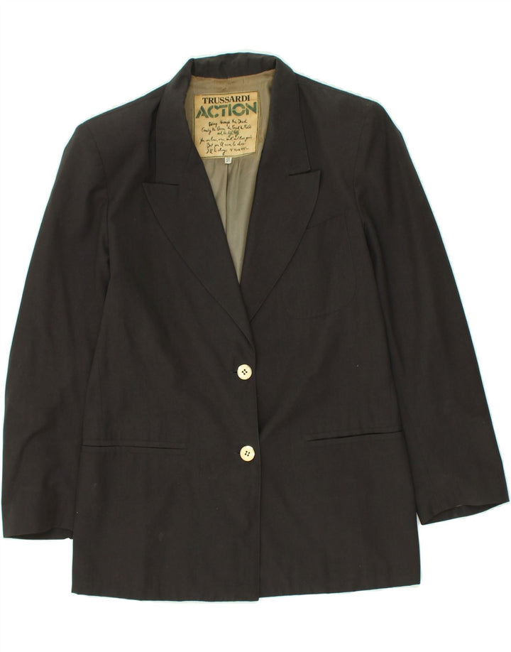 TRUSSARDI Womens 2 Button Blazer Jacket IT 42 Medium Brown Polyester | Vintage Trussardi | Thrift | Second-Hand Trussardi | Used Clothing | Messina Hembry 