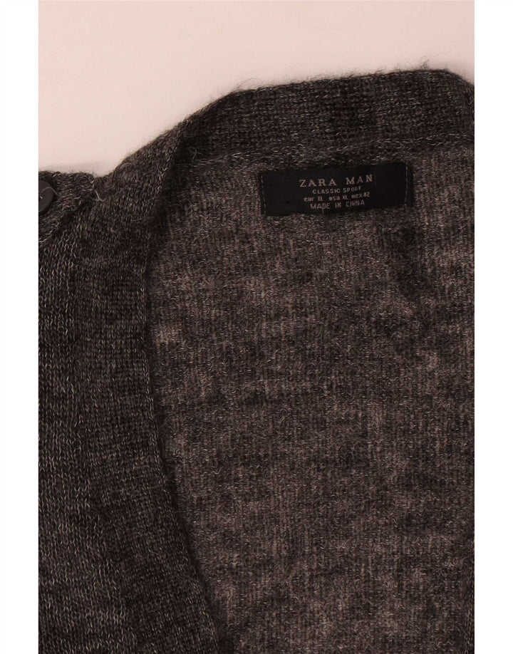 Zara Herre Cardigan Sweater XL Grå Flecked Acryl