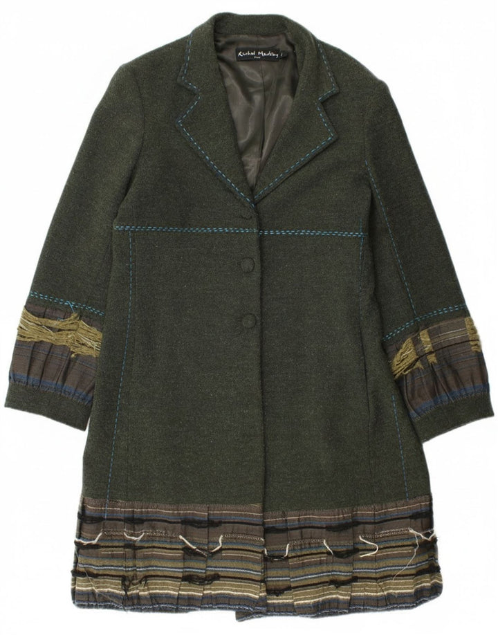 Vintage overfrakke til kvinder UK 14 Stor grøn stribet acetat