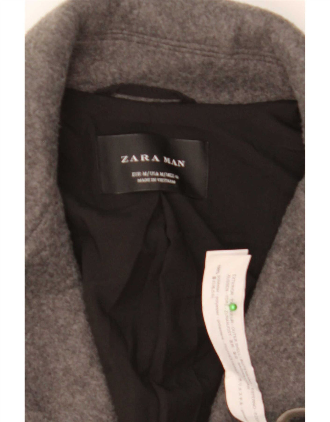 Zara Herre Overfrakke UK 38 Medium Grå Polyester