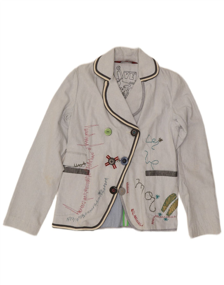 Desigual Womens Graphic 3-knaps blazerjakke EU 42 Stor blå bomuld