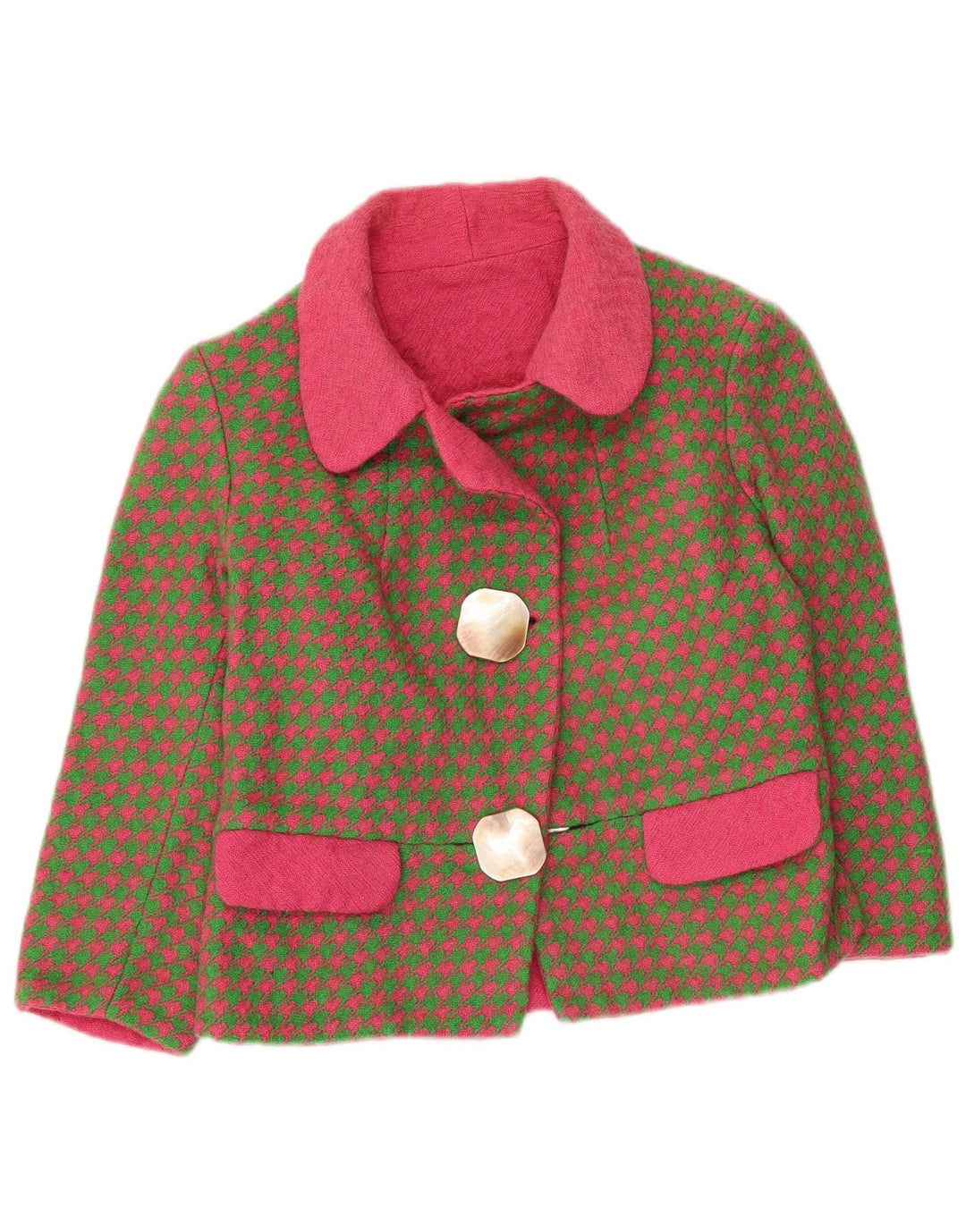 Vintage dame 3/4 ærmet blazerjakke UK 8 Small Khaki Houndstooth