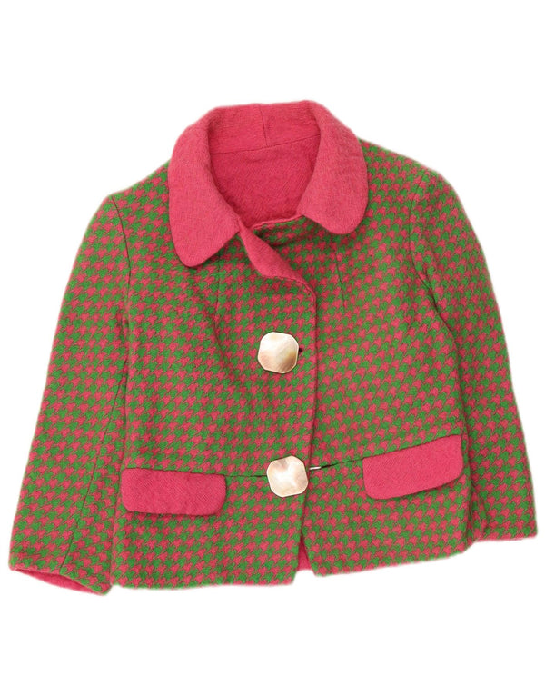 Vintage dame 3/4 ærmet blazerjakke UK 8 Small Khaki Houndstooth