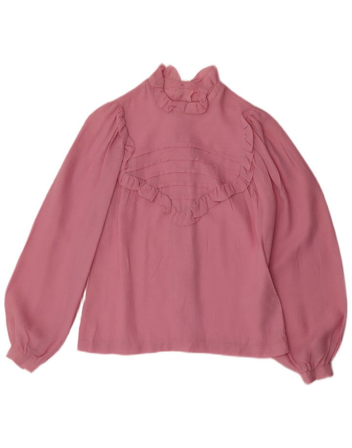 Vintage Dame Langærmet Bluse Top UK 12 Medium Pink
