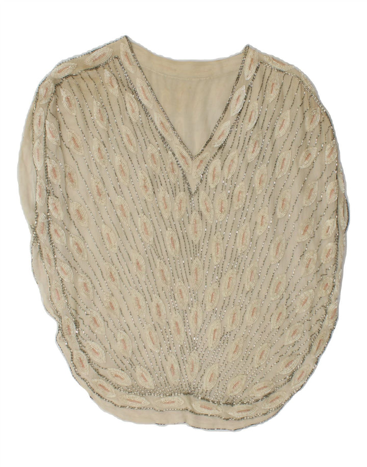 VINTAGE Womens Sequin Blouse Top UK 16 Large Beige Vintage Vintage and Second-Hand Vintage from Messina Hembry 