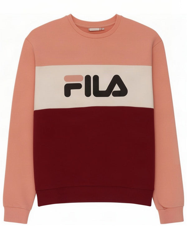 Fila Dame Grafisk Sweatshirt Jumper UK 6 XS Pink Colourblock Cotton