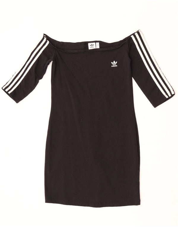 Adidas Dame 3/4 ærme Off Shoulder Kjole UK 14 Medium Sort Bomuld