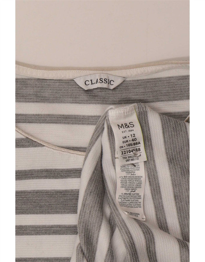 Marks & Spencer dametop 3/4 ærmer UK 12 mellemgrå stribet polyester