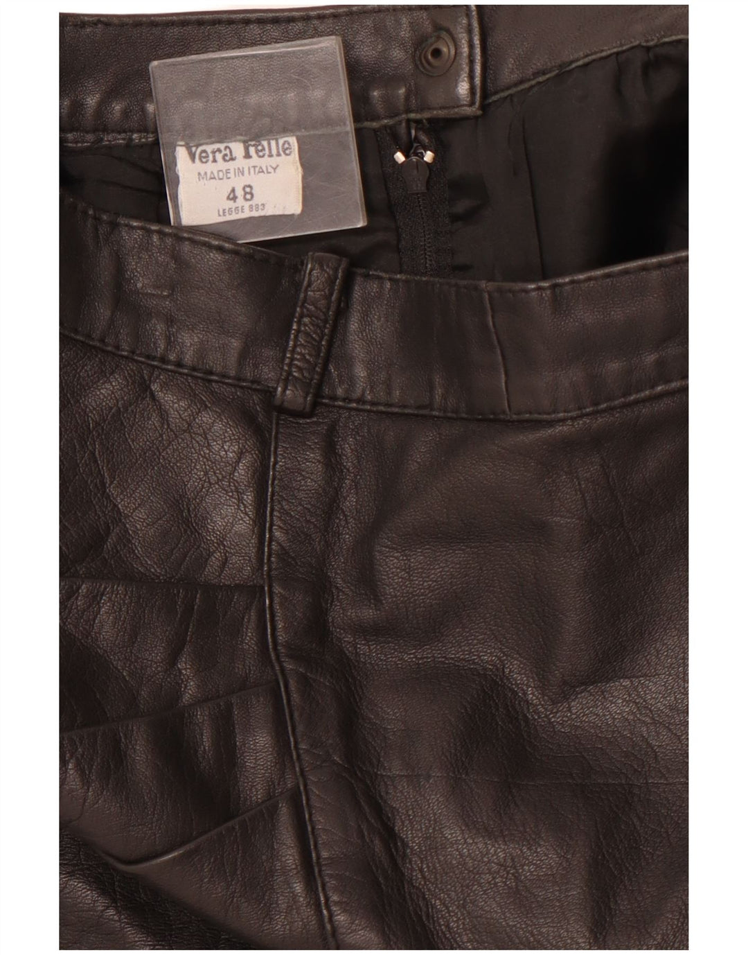 VINTAGE Højtaljet lædernederdel til kvinder IT 48 XL W28 sort læder