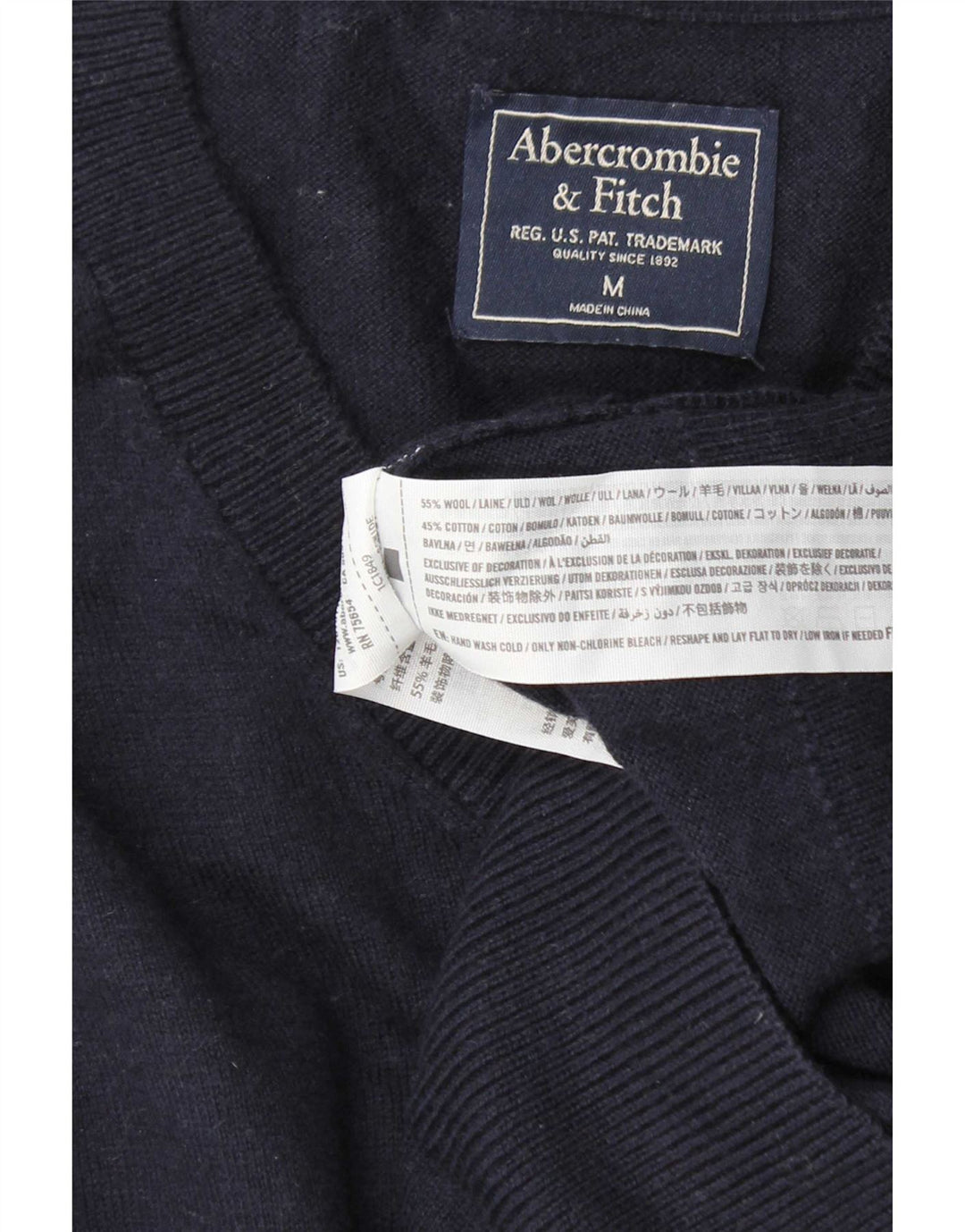 Abercrombie & Fitch Herre V-hals sweater Medium Marineblå Uld