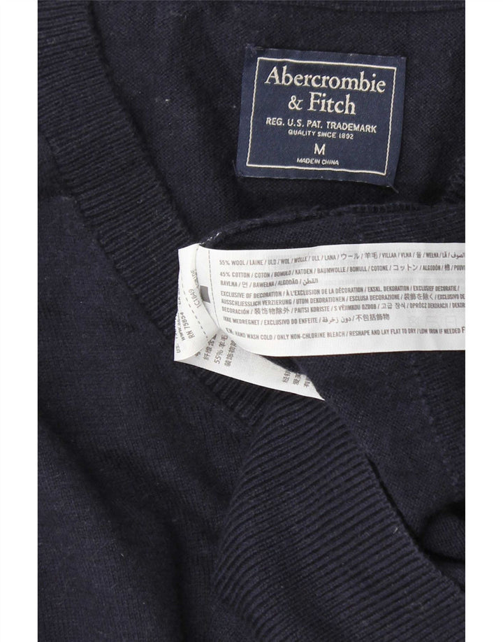 Abercrombie & Fitch Herre V-hals sweater Medium Marineblå Uld