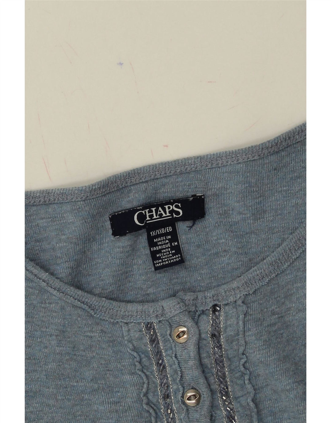 CHAPS Womens Ruffle Front Crew Neck Jumper Sweater UK 18 XL Blue Cotton Vintage Chaps and Second-Hand Chaps from Messina Hembry 