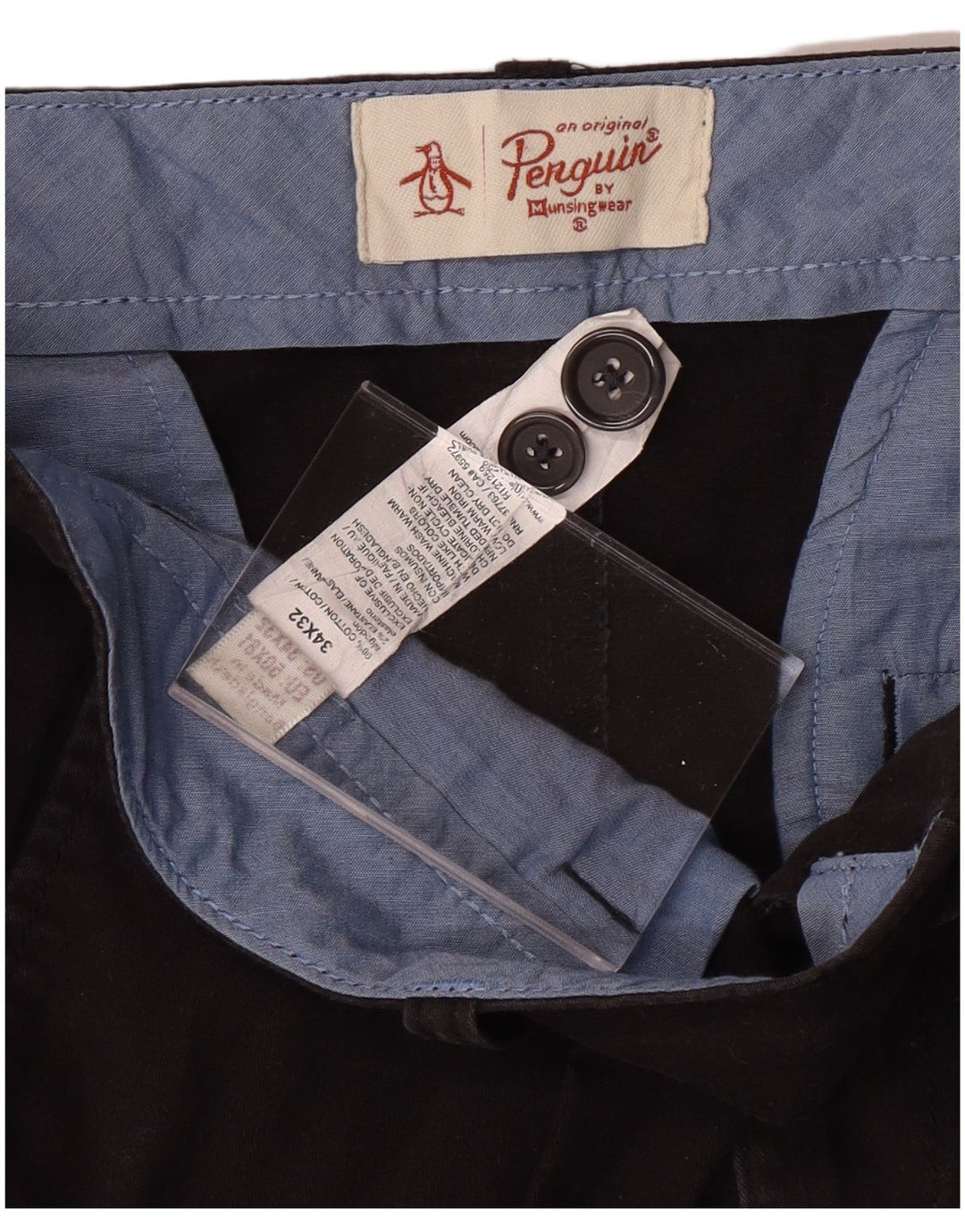 PENGUIN Straight Chino-bukser til mænd W34 L32 Sort bomuld