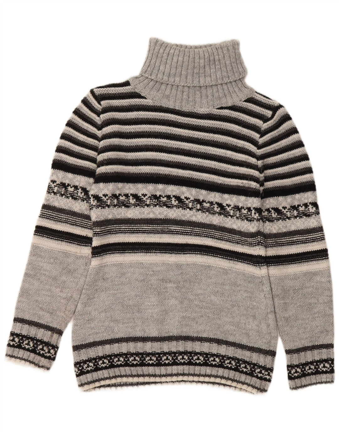 Vintage Dame Roll Neck Jumper Sweater UK 10 Lille grå stribet uld