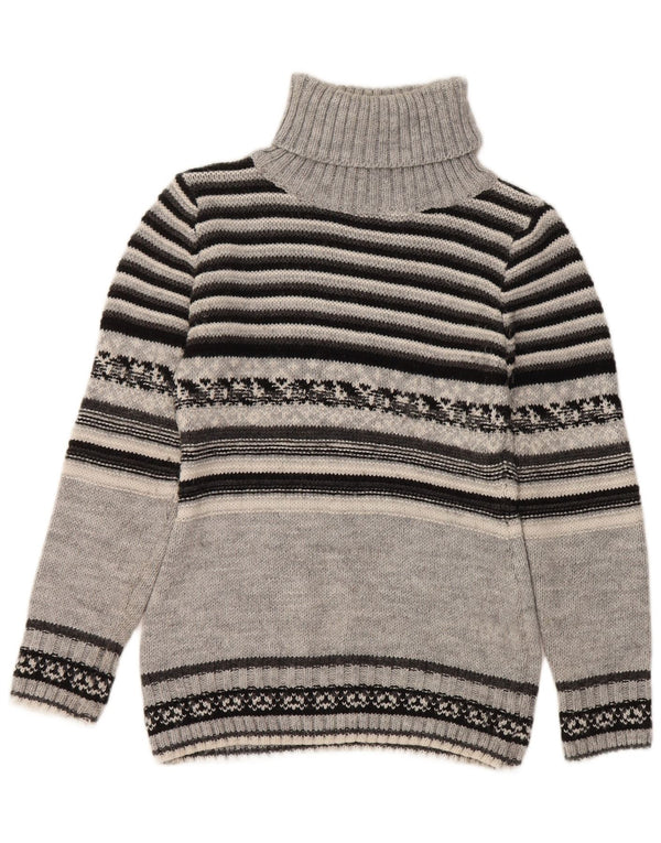 Vintage Dame Roll Neck Jumper Sweater UK 10 Lille grå stribet uld