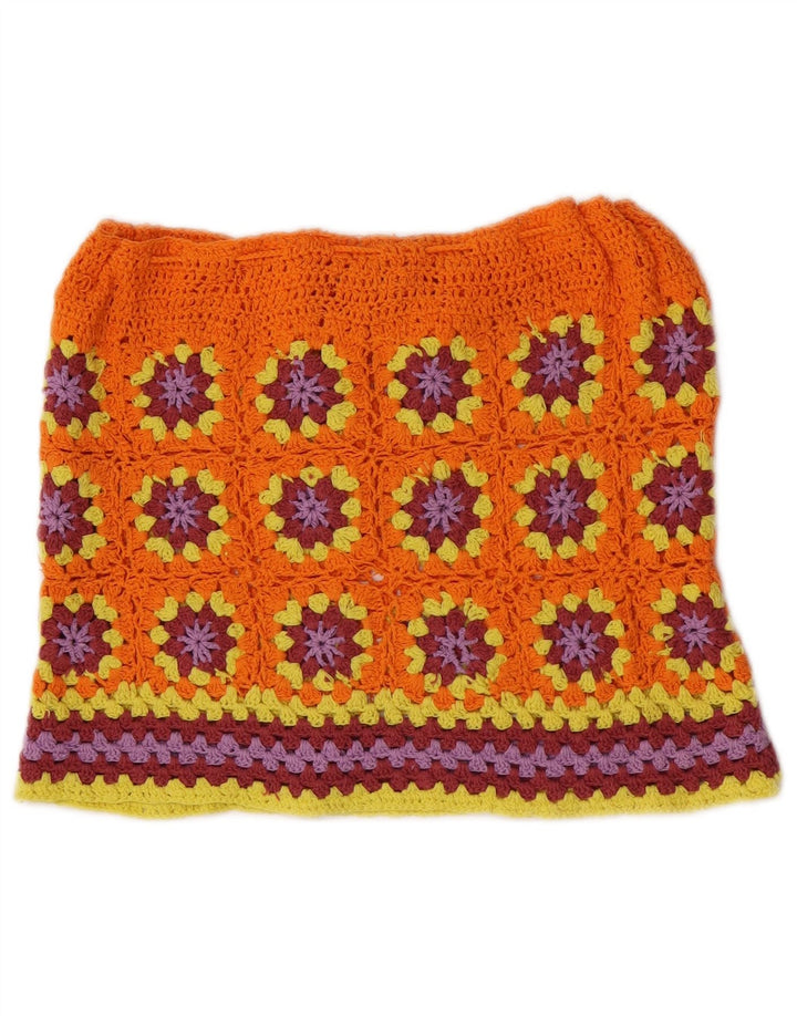 Vintage Dame se Gennem Mini Nederdel W28 Medium Orange Floral