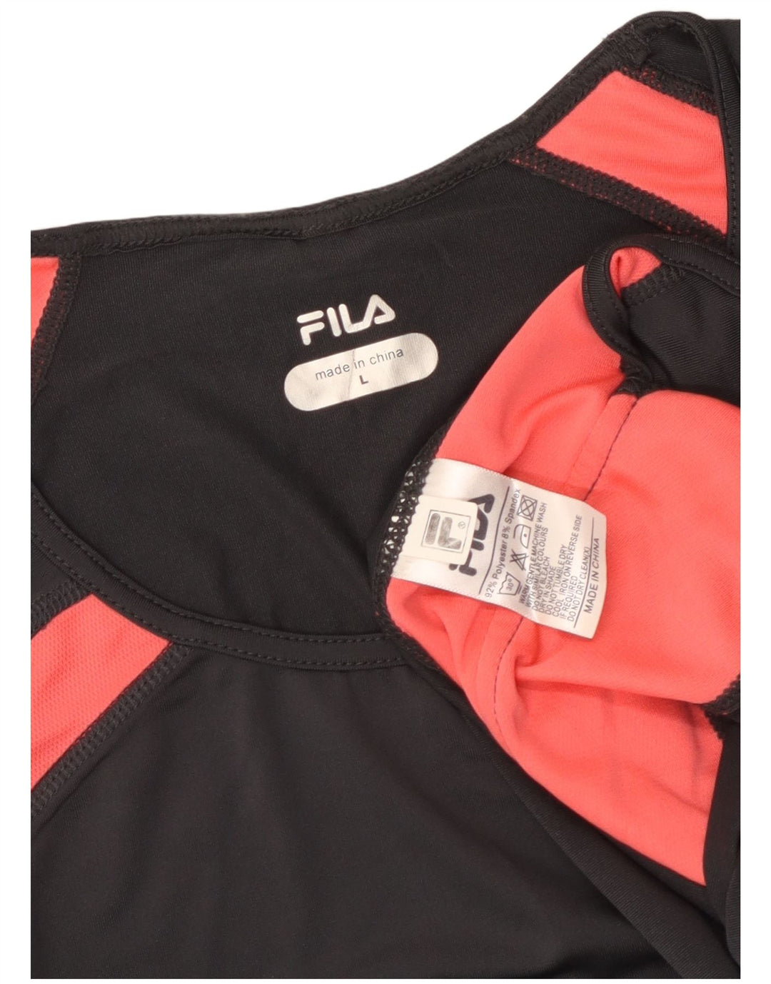 FILA Dame T-Shirt Top UK 14 Stor Sort Colourblock Polyester