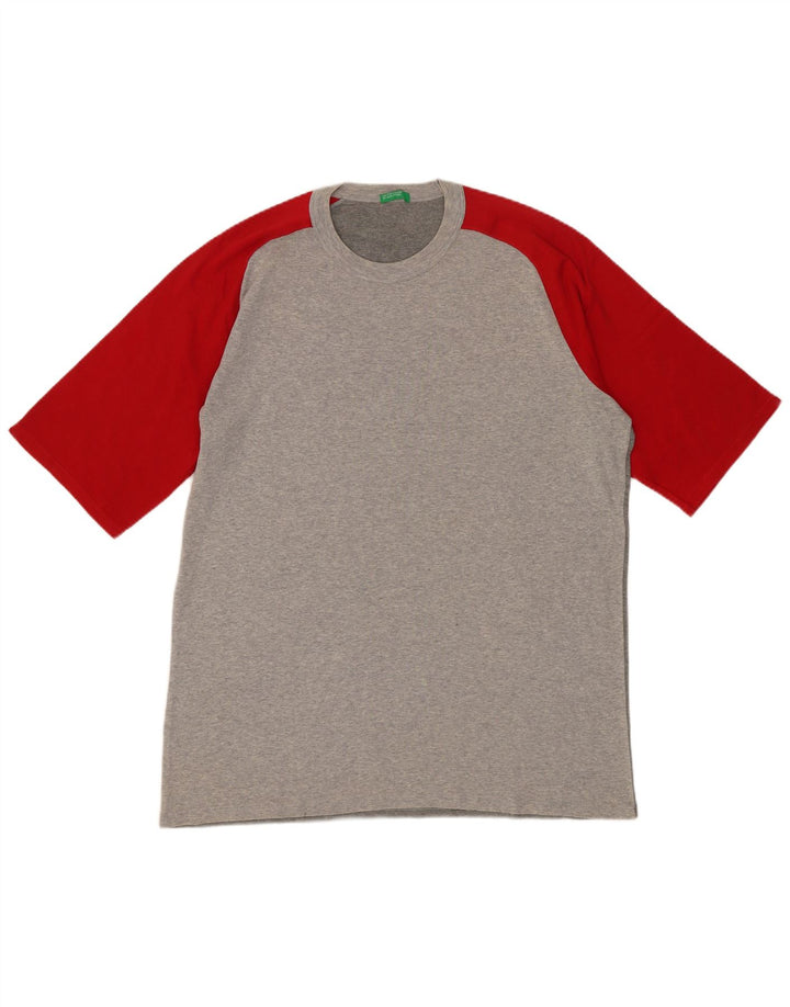 BENETTON Herre T-Shirt Top Medium Grå Colourblock