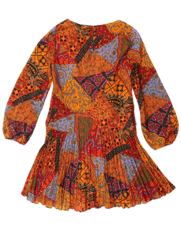JUNGE MODE Womens Long Sleeve Drop Waist Dress IT 38 XS Orange Patchwork