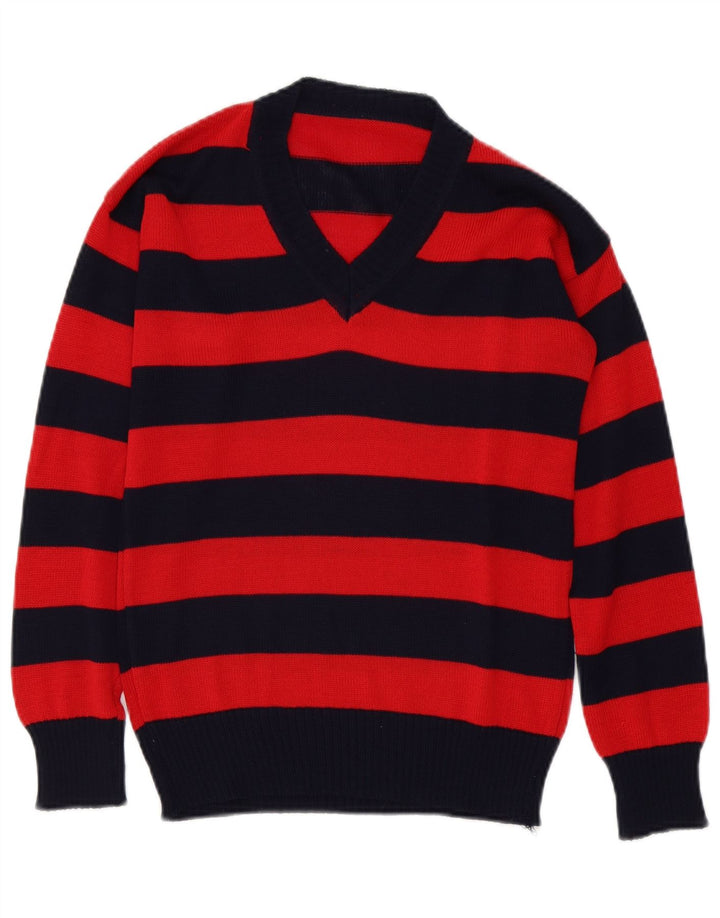Vintage dame V-hals sweater UK 12 Medium rød stribet