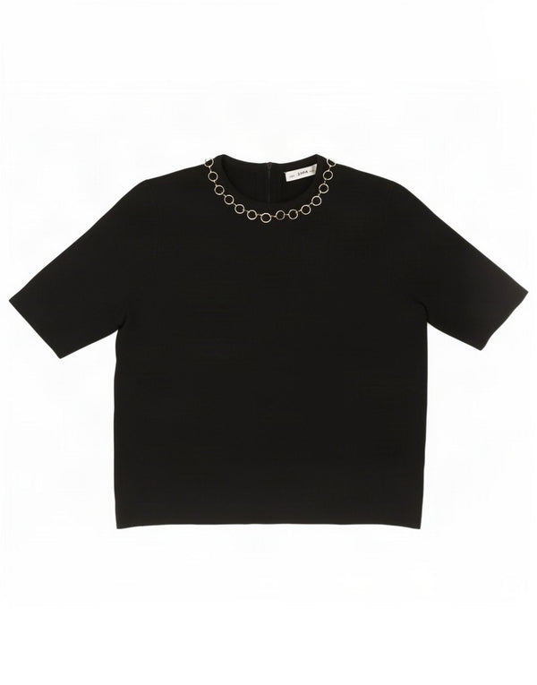 Zara Womens Crop Bluse Top UK 10 Small Black Viscose