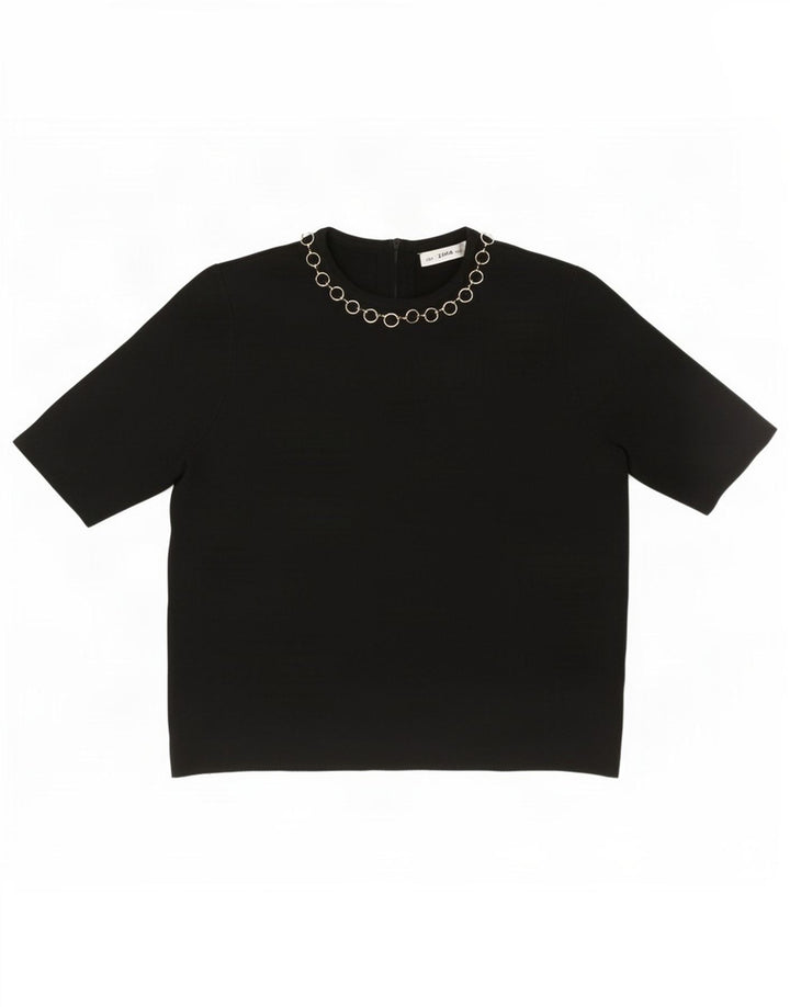 Zara Womens Crop Bluse Top UK 10 Small Black Viscose
