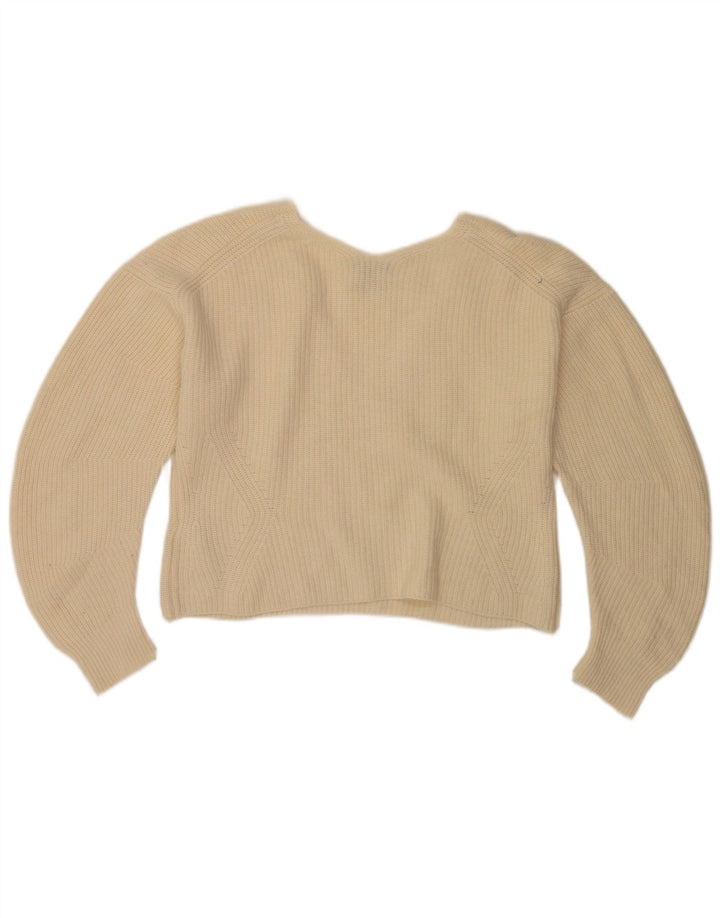 Massimo Dutti Dame Crop V-hals sweater UK 14 Medium Off White Uld