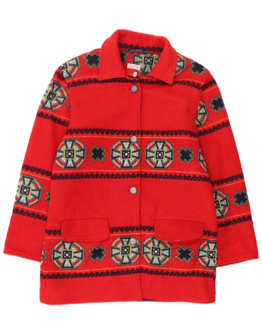 Vintage oversize overfrakke til kvinder UK 16 Stor rød geometrisk polyester