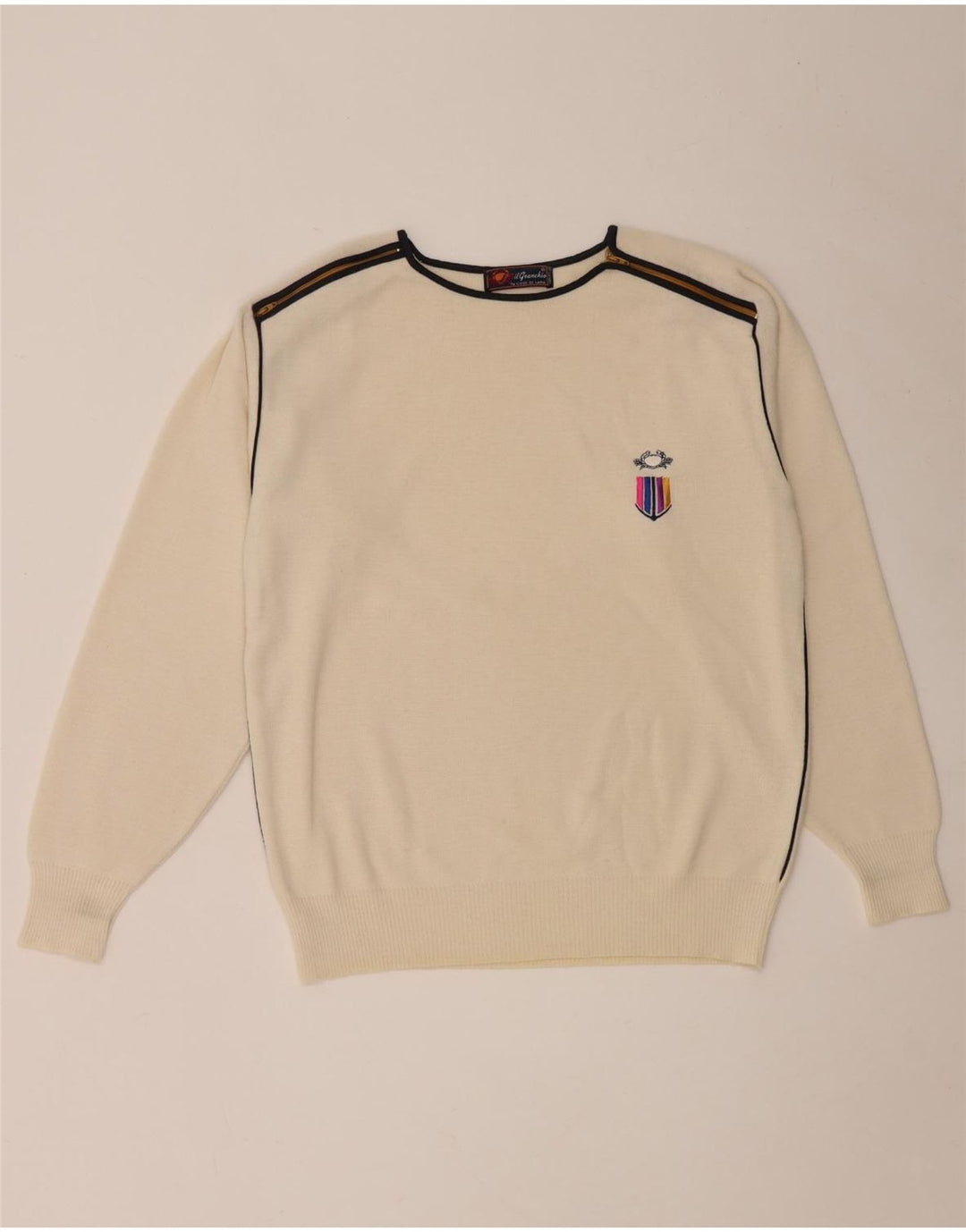 Il Granchio Herre Crew Neck Jumper Sweater Medium Off White Uld