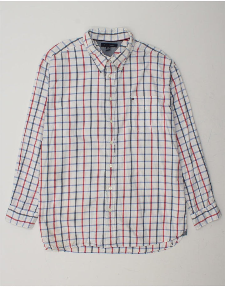 TOMMY HILFIGER Mens Checked  Shirt 2XL White Check Cotton