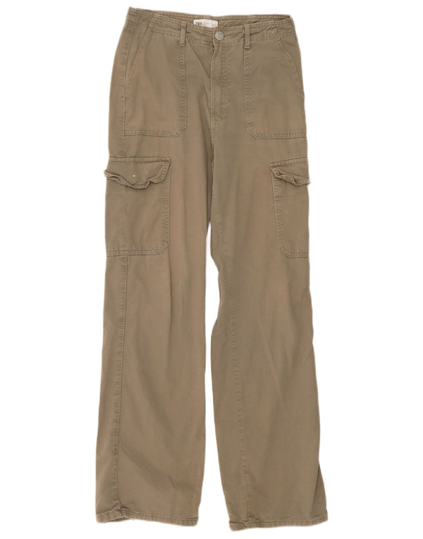 Zara Dame Loose Fit Cargo Bukser EU 36 XS W26 L31 Khaki Bomuld