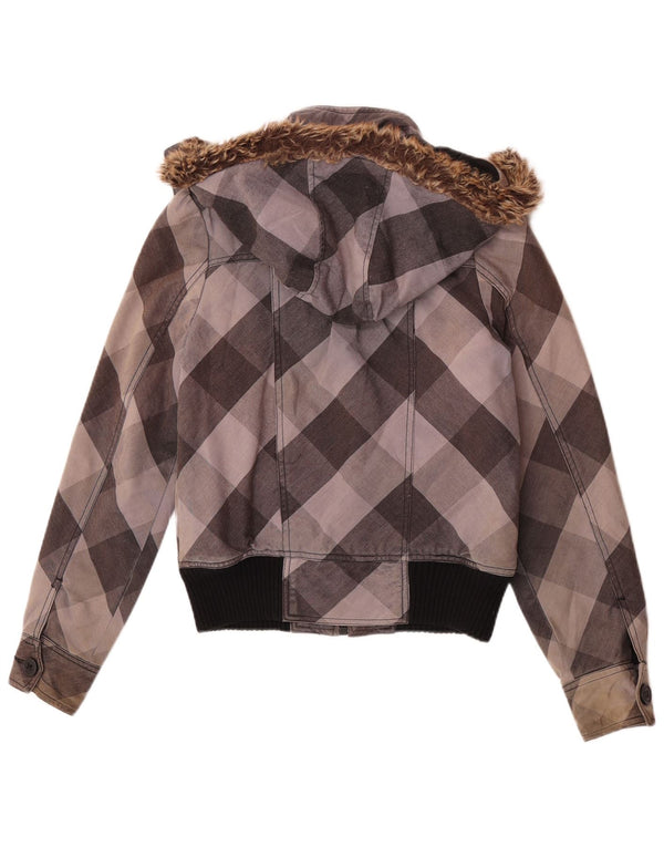 Roxy Dame Hooded Bomber Jacket UK 10 Small Grey Ternet Bomuld