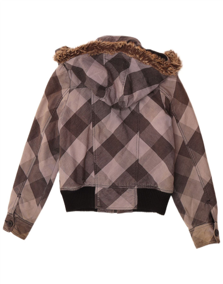 Roxy Dame Hooded Bomber Jacket UK 10 Small Grey Ternet Bomuld