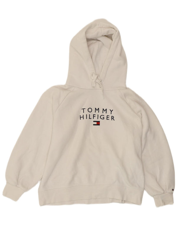 Tommy Hilfiger Grafisk Oversized hættetrøjetrøje til kvinder UK 6 XS Hvid bomuld