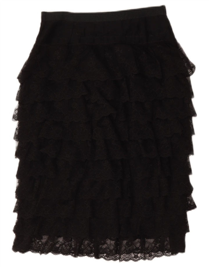 Vintage Dame Se Through Tiered Nederdel W28 Medium Black