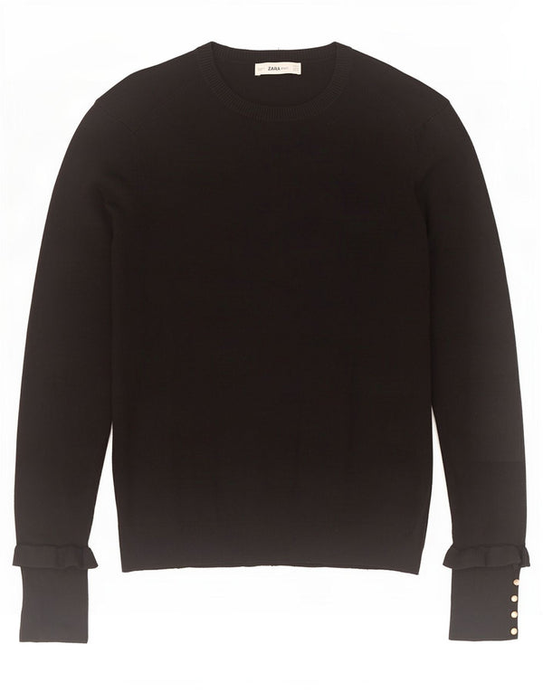 Zara Dame Boat Neck Jumper Sweater UK 12 Medium Black Viscose
