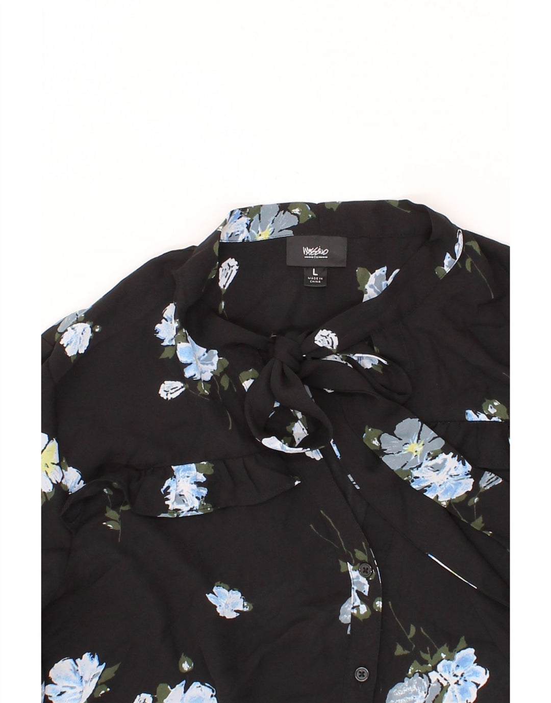 MOSSIMO Womens Front Tie Shirt Blouse UK 16 Large Black Floral Polyester Vintage Mossimo and Second-Hand Mossimo from Messina Hembry 