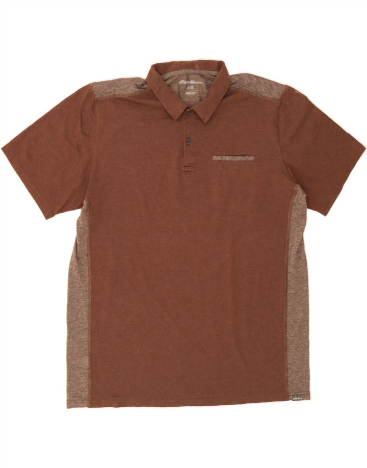 EDDIE BAUER Mens Polo Shirt XL Brown Colourblock Cotton Vintage Eddie Bauer and Second-Hand Eddie Bauer from Messina Hembry 
