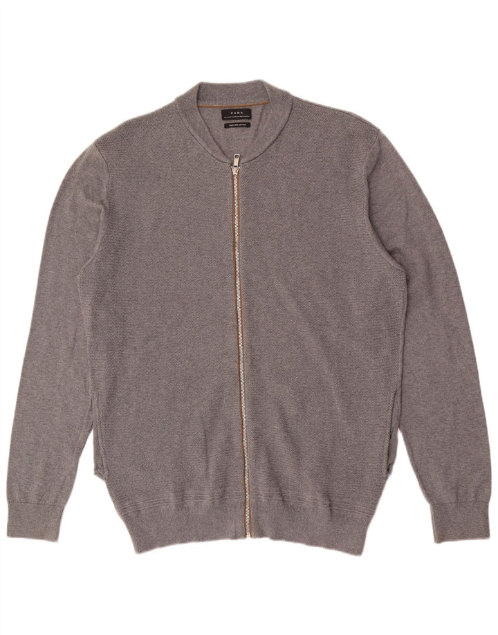 Zara Herre Cardigan Sweater XL Grå Bomuld