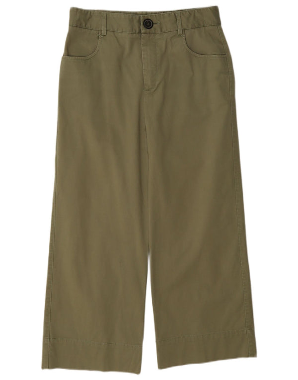 Zara Kvinder Højtaljede Brede Ben Cropped Bukser Small W26 L23 Khaki Bomuld