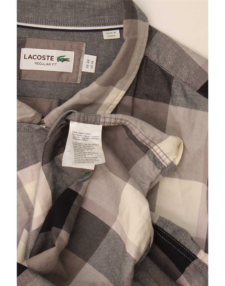 Lacoste Herre Regular Fit Flanellskjorte Størrelse 44 XL Grå ternet bomuld