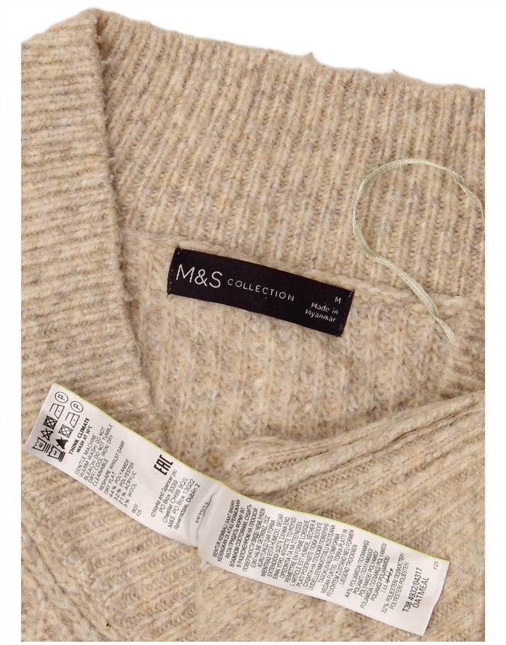 MARKS & SPENCER Dame Crop V-hals sweater UK 14 Medium Beige