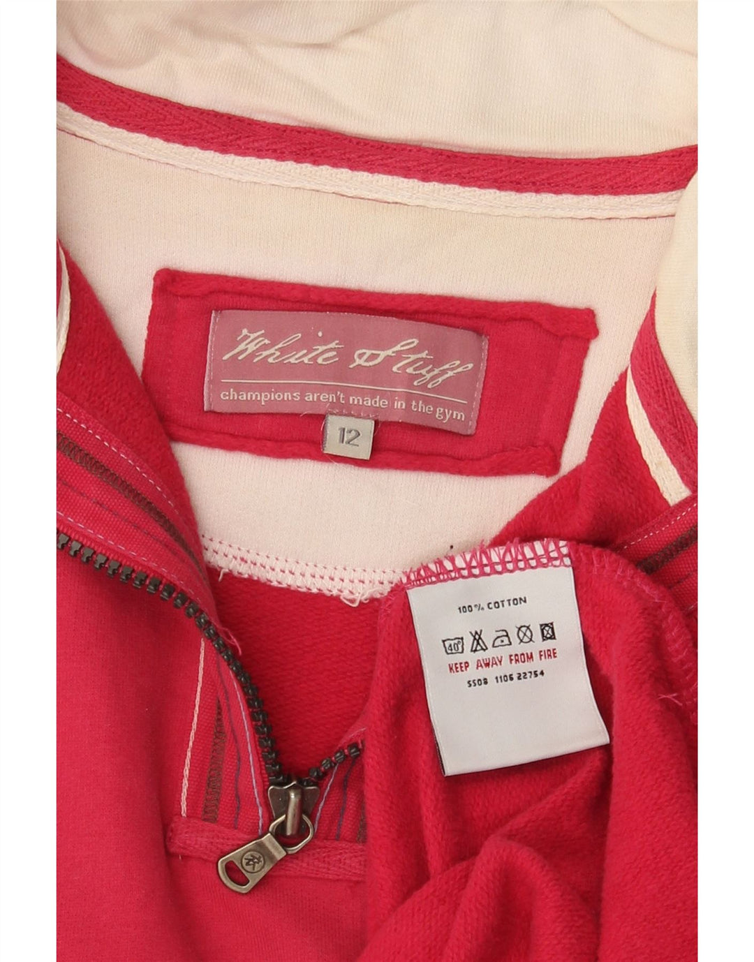 White Stuff Womens Zip Neck Sweatshirt Jumper UK 12 Medium Pink Bomuld