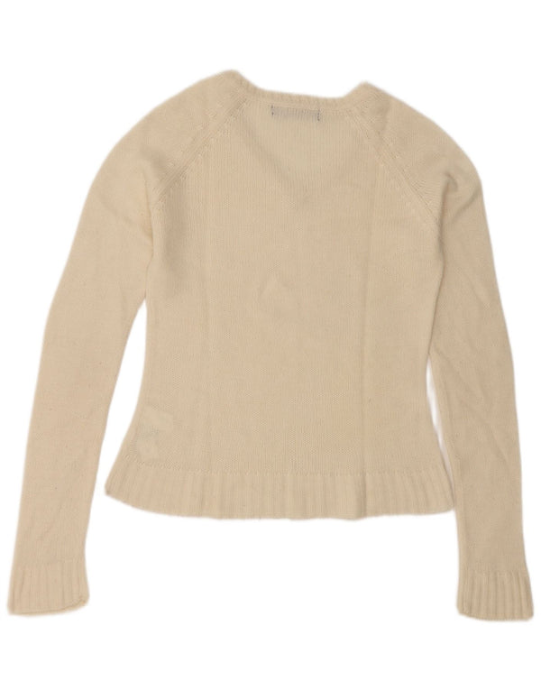 Zara Dame V-hals sweater UK 12 Medium Off White Akryl