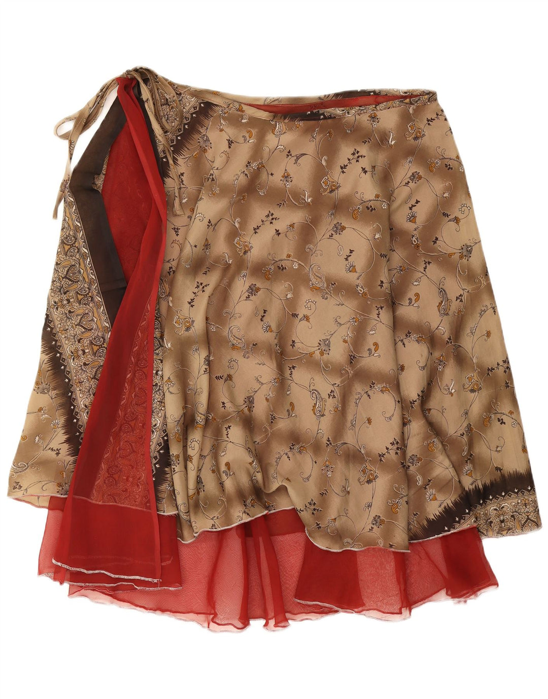 Vintage slå-om nederdel til kvinder W38 2XL brun blomster
