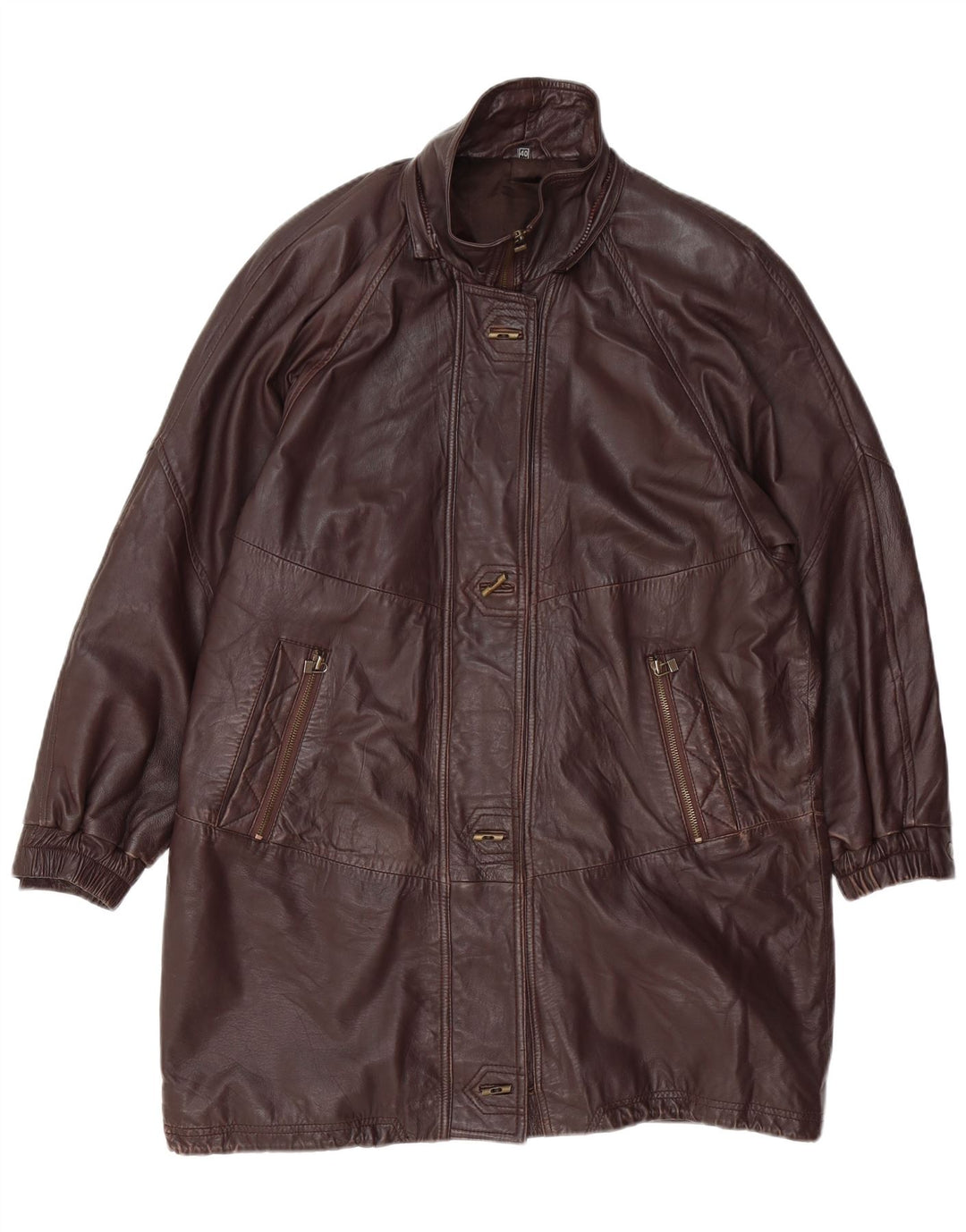 VINTAGE Oversized læderfrakke til kvinder EU 40 medium brunt læder